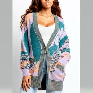 Free People August Wool blend purple floral cardigan